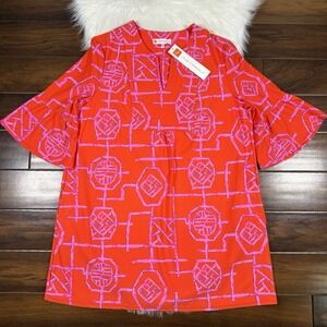 Jude Connally Women's Size XXL Orange Pink Patterned Pocket Kerry Shift Dress